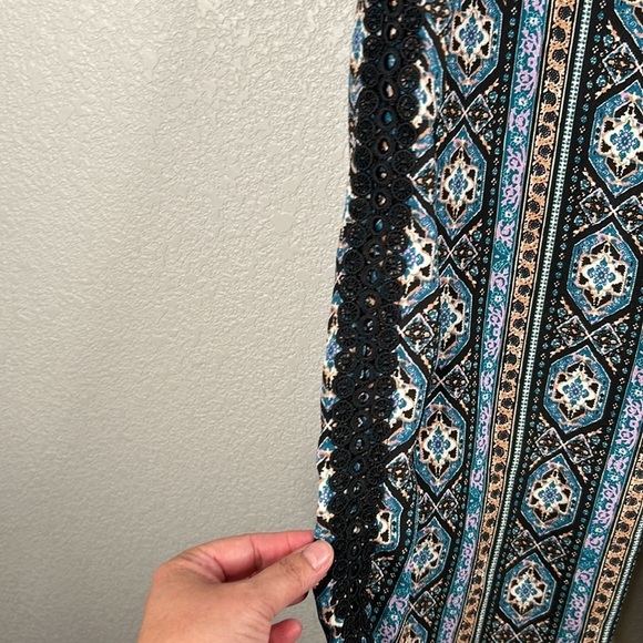 Joe B Boho Floral Embroidered Wide Leg Vacation Wear Drawstring Pants Size M - Picture 4 of 7